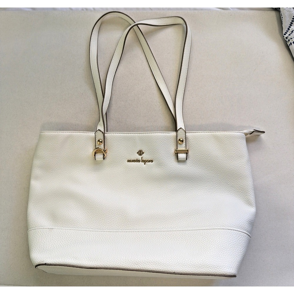 Nanette Lepore Brielle Tote Bag White Shoulder Purse Cream Faux Pebbled Leather